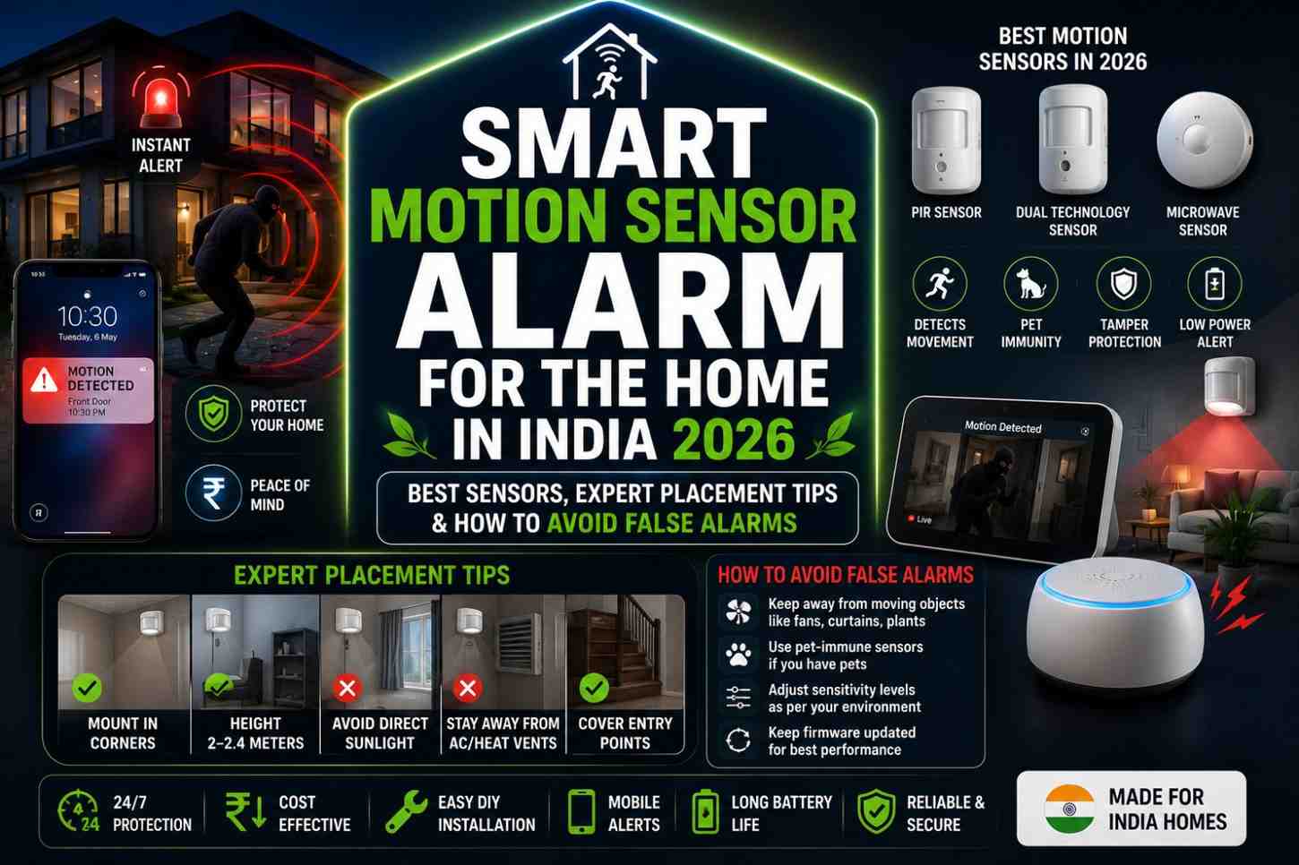 Smart Motion Sensor Alarm for  the Home in India 2026 — Best Sensors, Expert Placement Tips & How to Avoid False Alarms