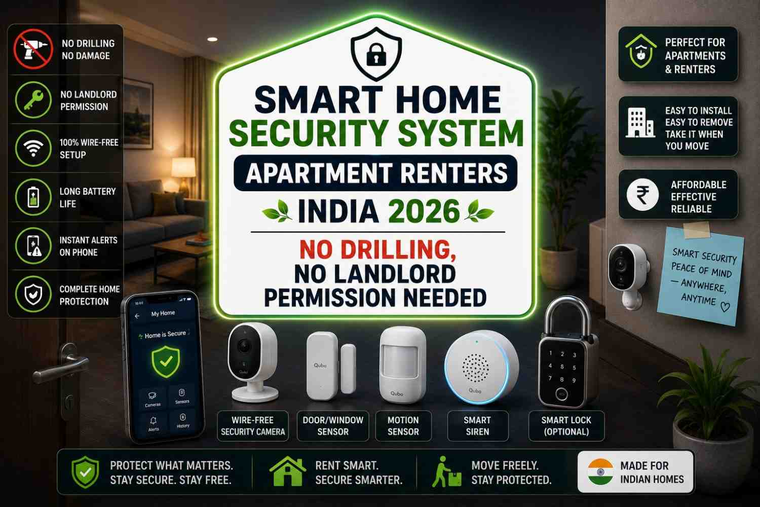 Smart Home Security System Apartment Renters India 2026 — No Drilling, No Landlord Permission Needed