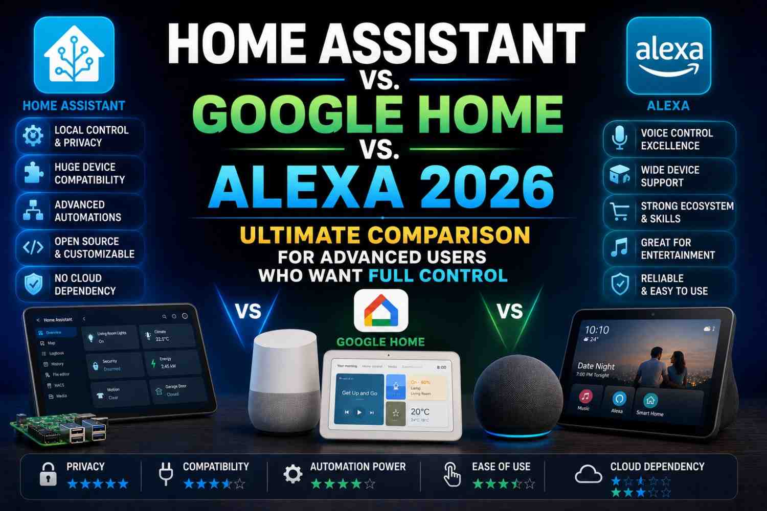 Home Assistant vs. Google Home vs. Alexa 2026 — Ultimate Comparison for Advanced Users Who Want Full Control